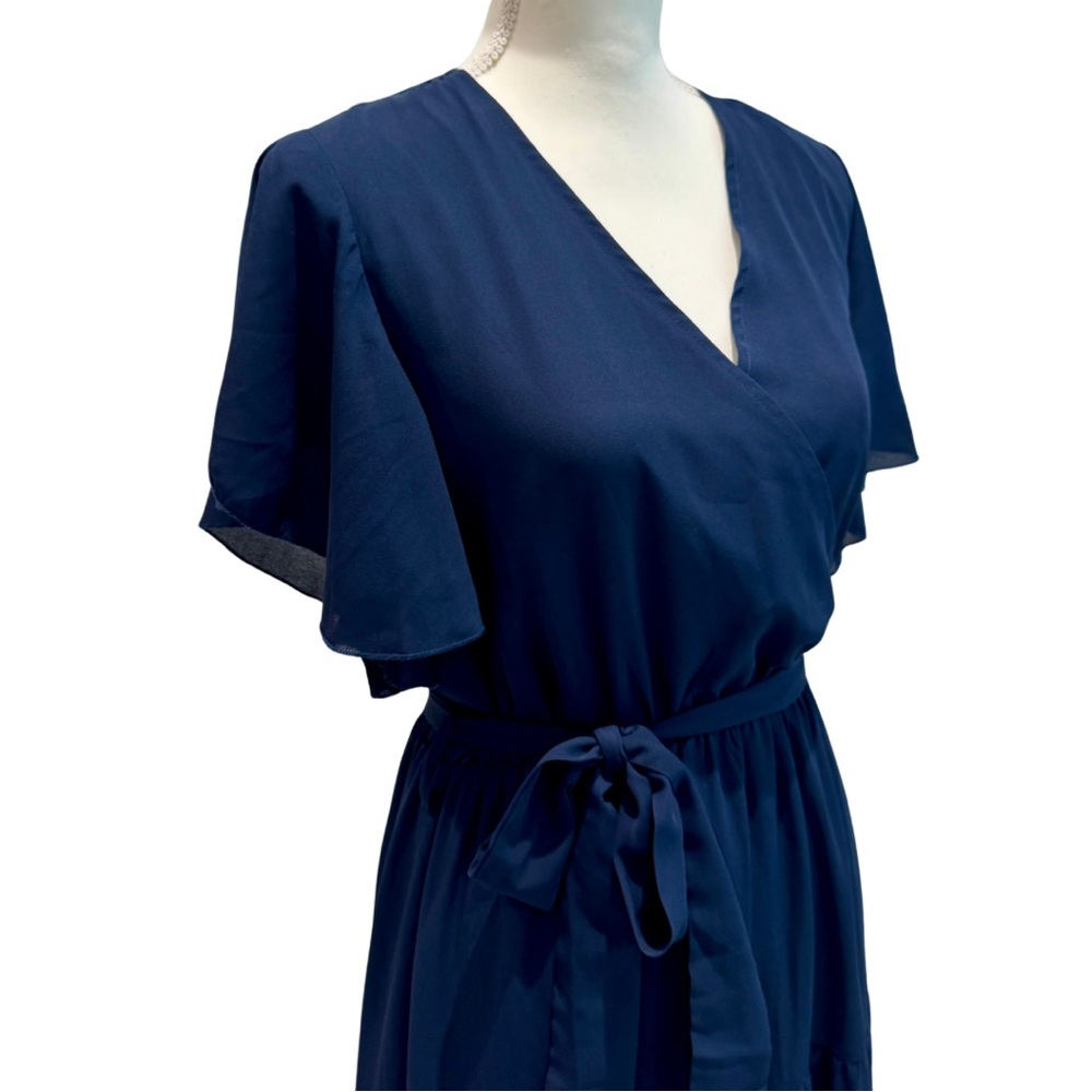 NWOT Navy Blue Flowy Midi Dress | Ruffle Sleeves + Elastic Waist (M) - Picture 6 of 13